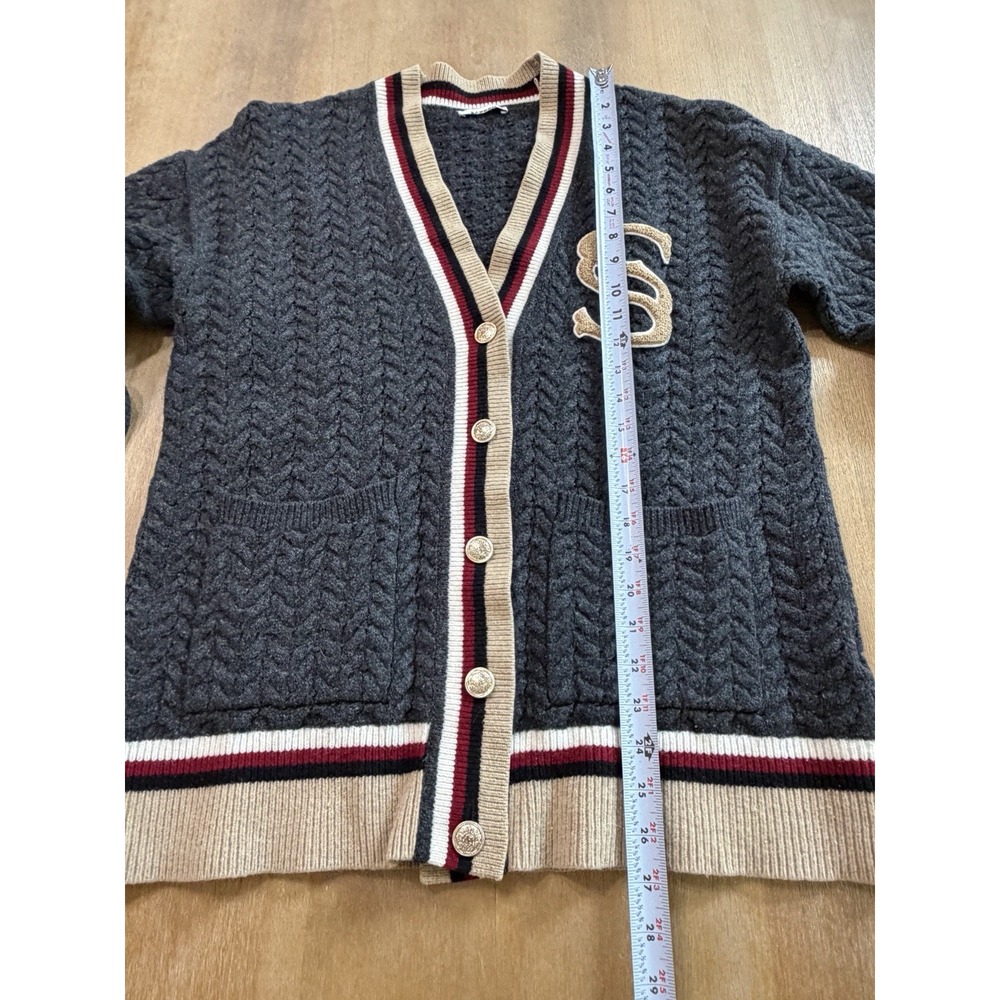 Sandro Paris Cardigan Wool Cable Knit Varsity Size 2, US Medium Monogram S - Picture 6 of 15